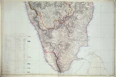 Mapa do sul da Índia, 1816 (gravura colorida à mão)